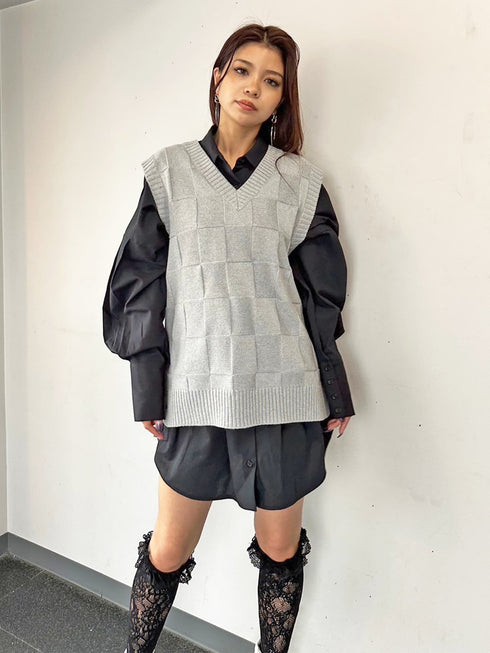 ブロックチェックニットベスト