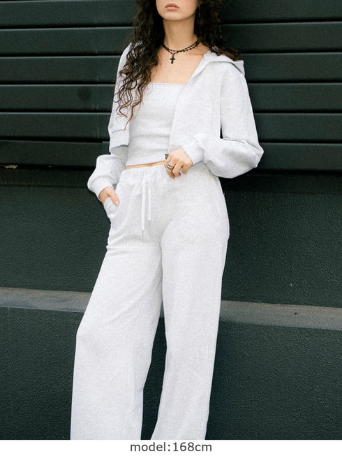 ロゴ刺繍スウェットショートパーカー