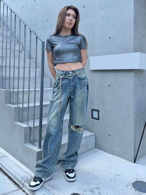 シャイニーショート半袖トップス