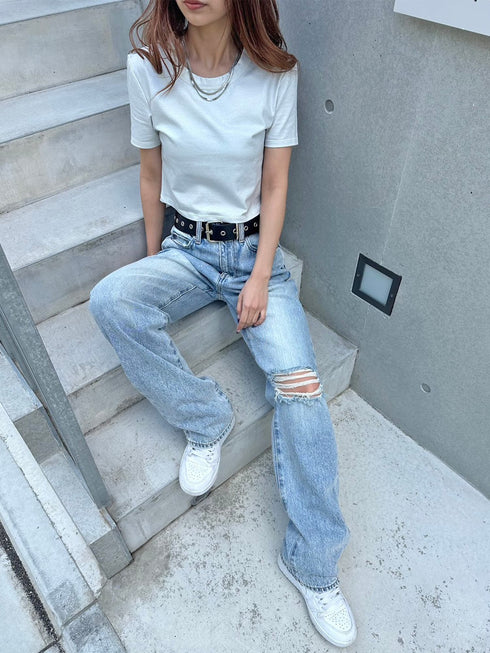 シャイニーショート半袖トップス