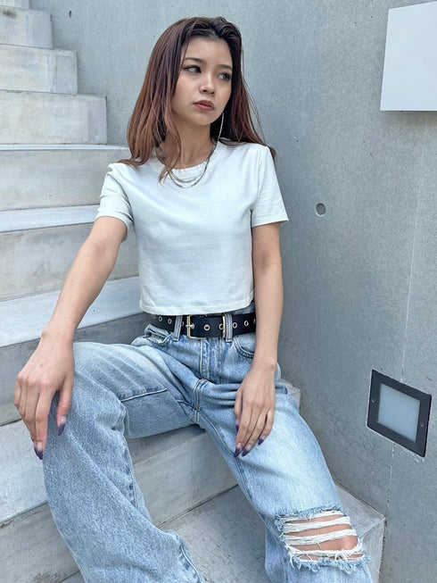 シャイニーショート半袖トップス