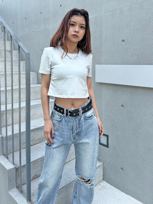 シャイニーショート半袖トップス