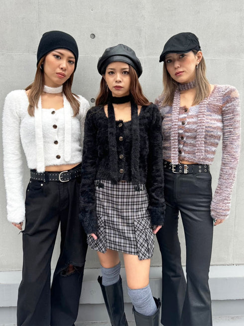 ストール付スクエアネックニットトップス