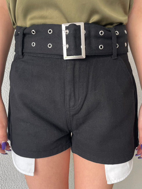 ハトメベルト付ツイルショートパンツ