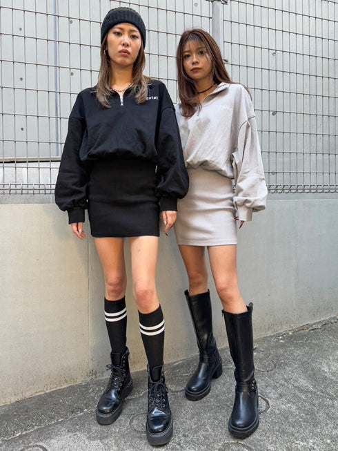 ハーフZIP裏毛ミニワンピース