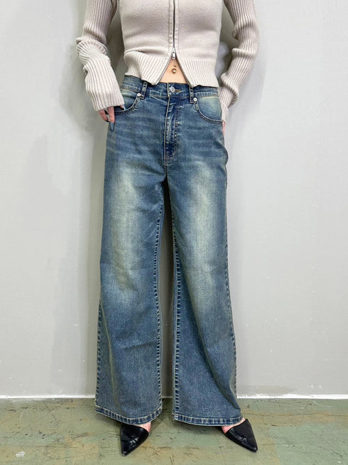 ヴィンテージライク加工ワイドパンツ