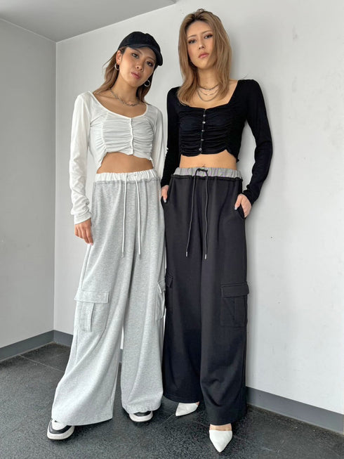 コントラストトリムスウェットカーゴパンツ