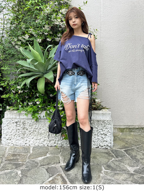 ハイダメージデニムショートパンツ