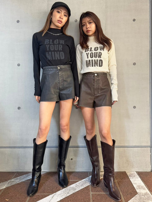 ヴィンテージ風フェイクレザーショートパンツ