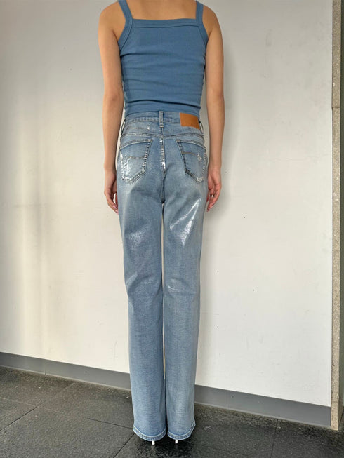 ホイルプリントデニムストレートパンツ