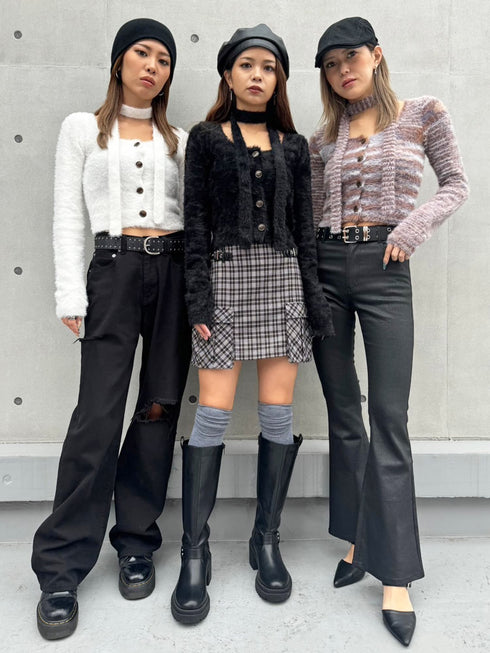 ストール付スクエアネックニットトップス