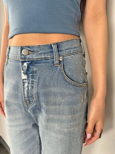 ホイルプリントデニムストレートパンツ