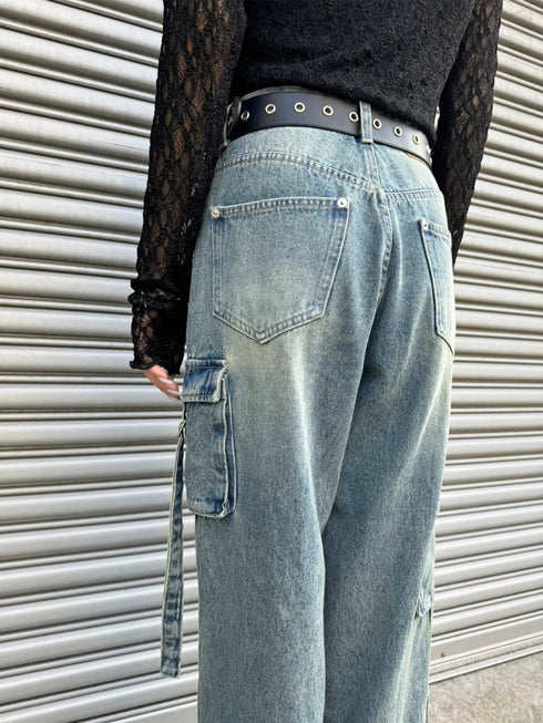 カーゴポケットワイドデニムパンツ