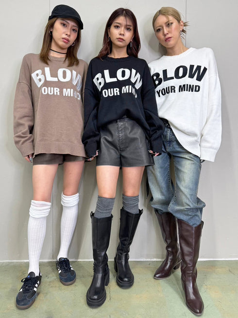 ロゴ刺繍ニットプルオーバー