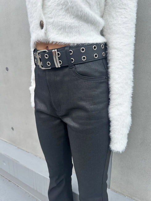 レザーコーティングフレアパンツ