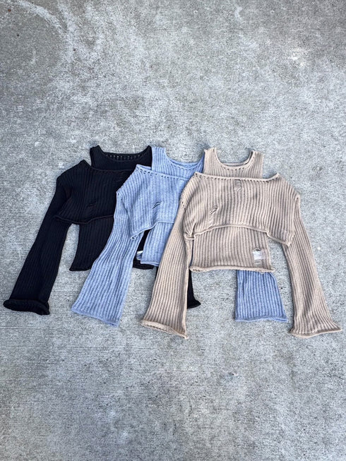 ダメージレイヤードニットトップ