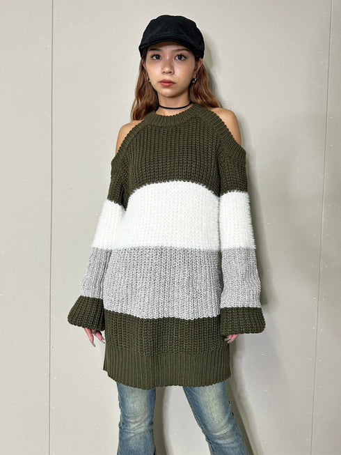 3カラー肩あきニットトップスⅡ