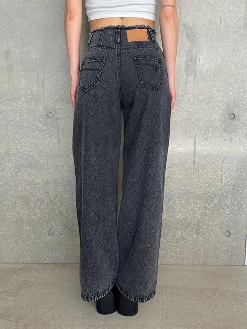 カットオフハイウエストデニムワイドパンツ