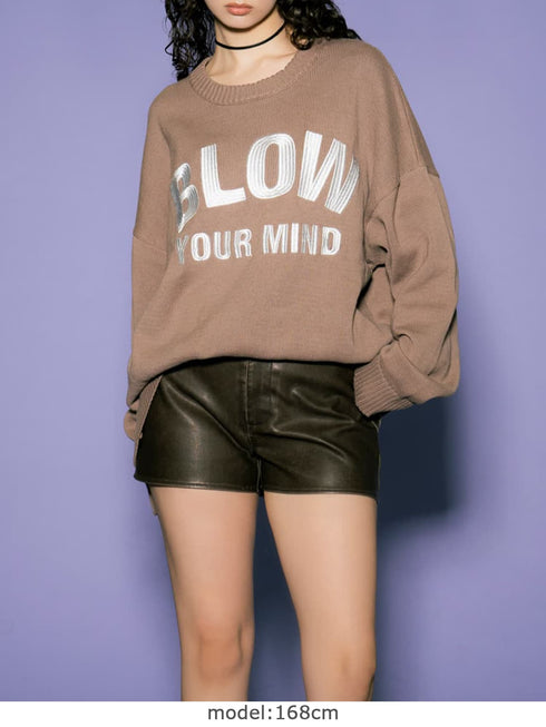 ロゴ刺繍ニットプルオーバー