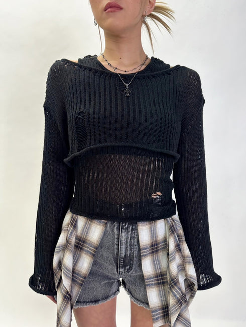 ダメージレイヤードニットトップ