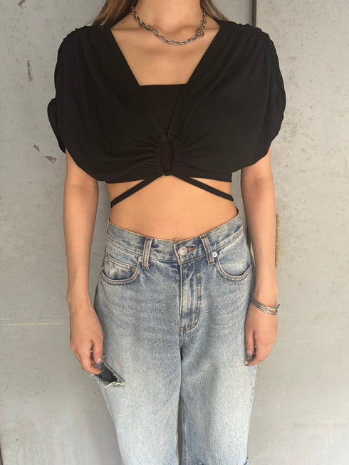 フロントドロストショートトップス