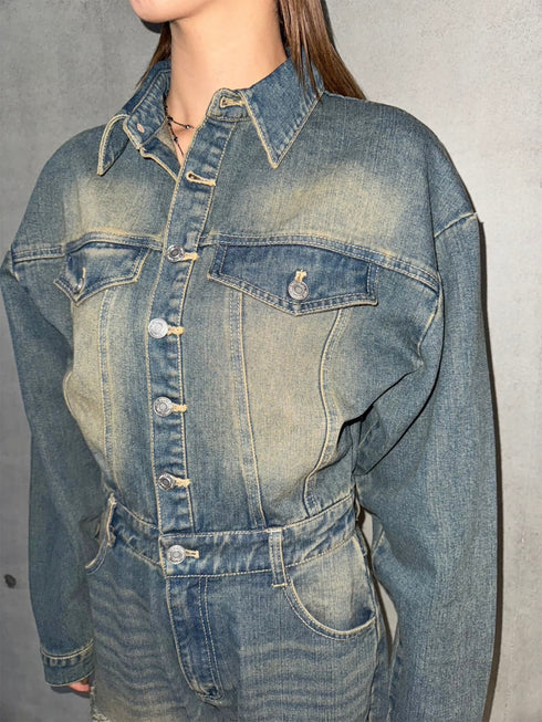 ヴィンテージ加工デニムオールインワン