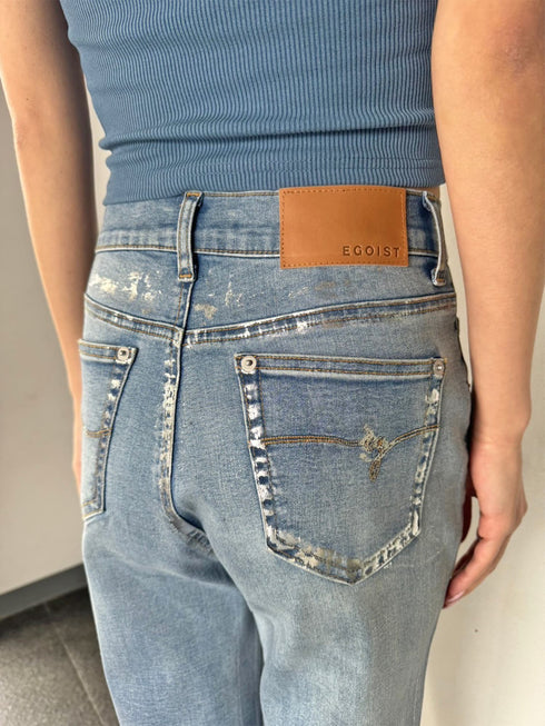 ホイルプリントデニムストレートパンツ