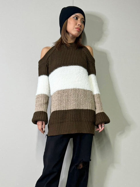 3カラー肩あきニットトップスⅡ