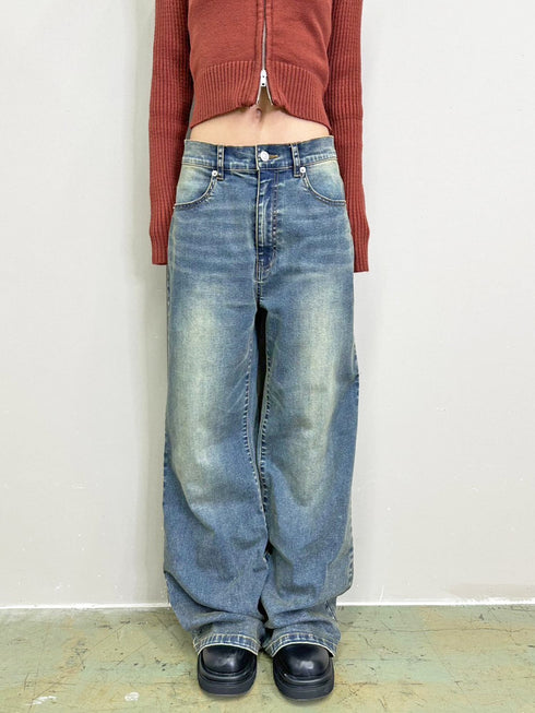 ヴィンテージライク加工ワイドパンツ