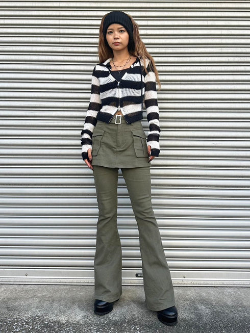 ボーダー透かしニットパーカー