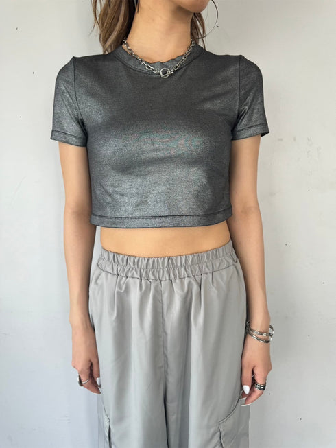 シャイニーショート半袖トップス