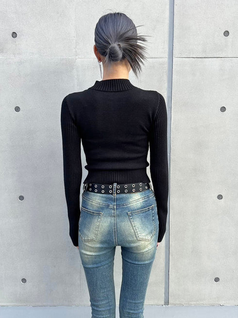 2パターン編地デザインニットTOP