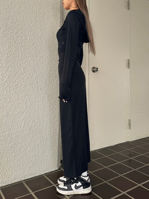 フロントジップリブフーディワンピース