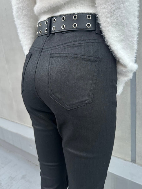 レザーコーティングフレアパンツ