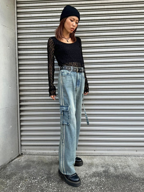 カーゴポケットワイドデニムパンツ