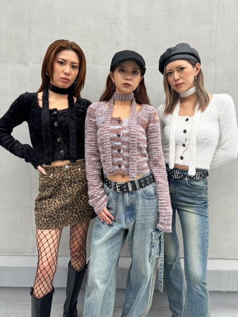 ストール付スクエアネックニットトップス