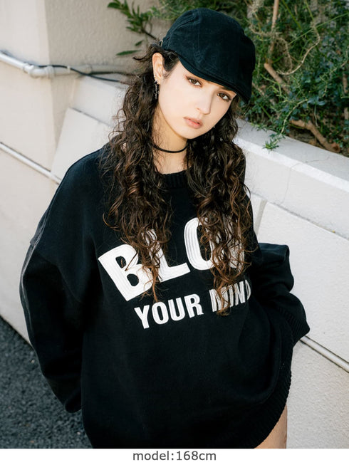 ロゴ刺繍ニットプルオーバー