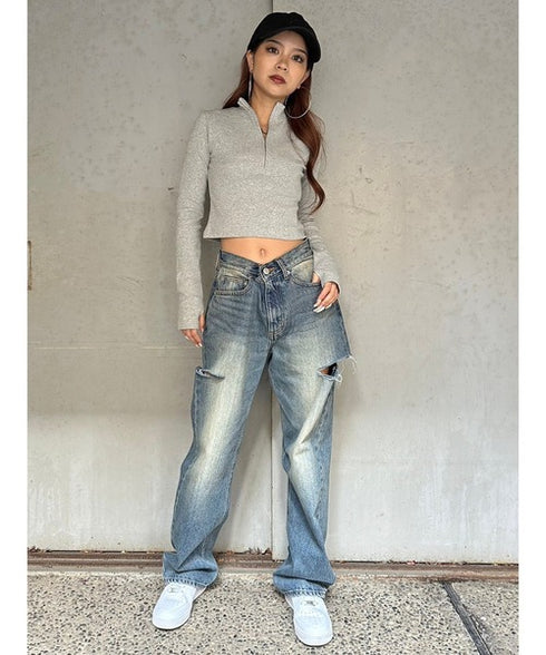 プチタートルハーフジップトップ