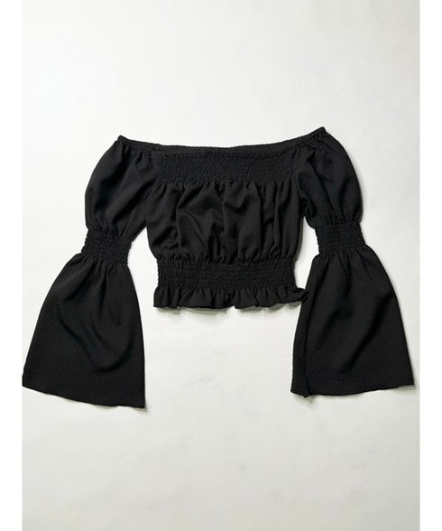 オフショルシャーリングトップス