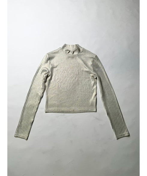 ボトルネックホイルプリントリブトップス