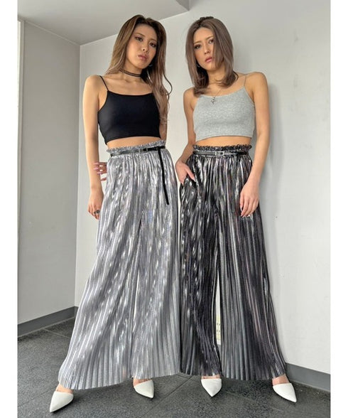 シャイニープリーツワイドパンツ