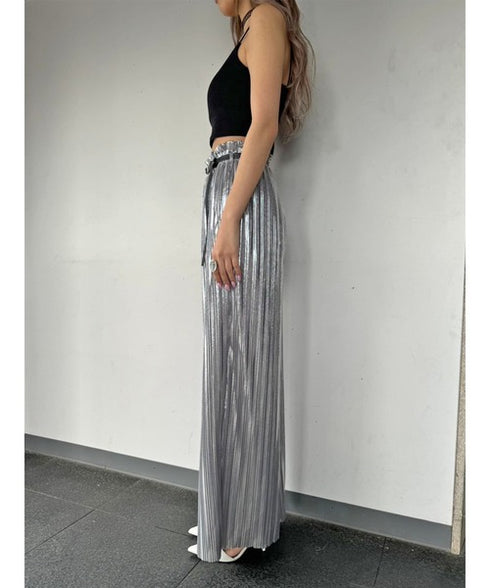 シャイニープリーツワイドパンツ