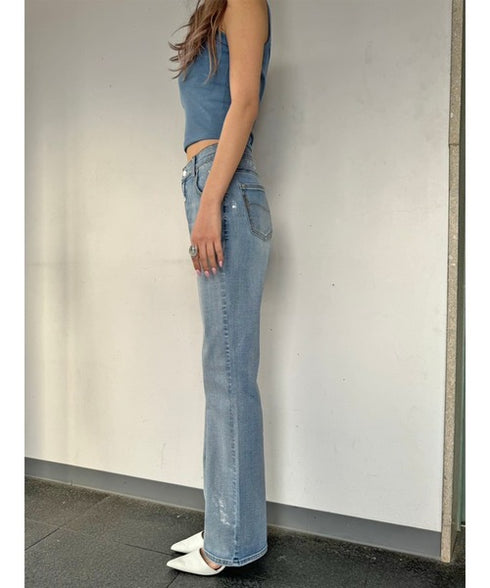 ホイルプリントデニムストレートパンツ