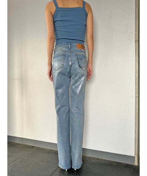 ホイルプリントデニムストレートパンツ