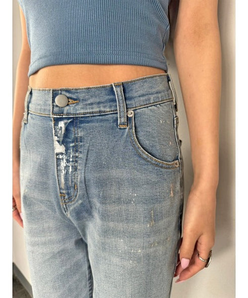 ホイルプリントデニムストレートパンツ