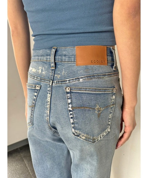 ホイルプリントデニムストレートパンツ