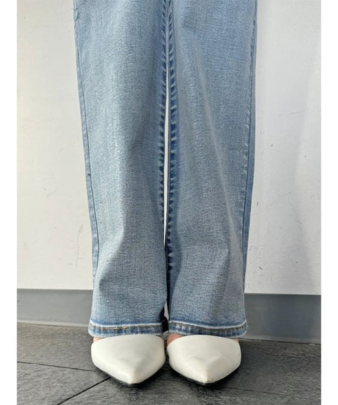 ホイルプリントデニムストレートパンツ