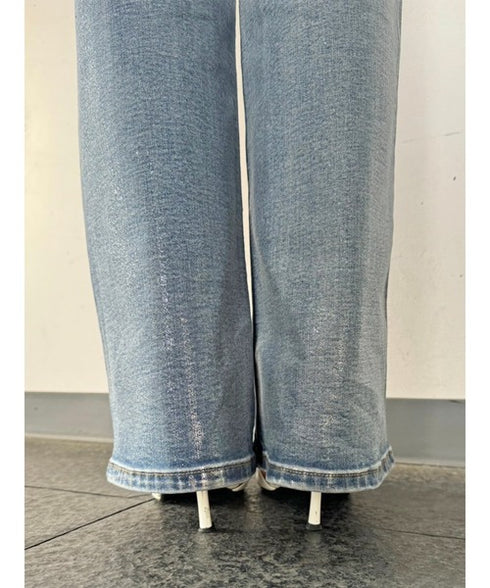 ホイルプリントデニムストレートパンツ
