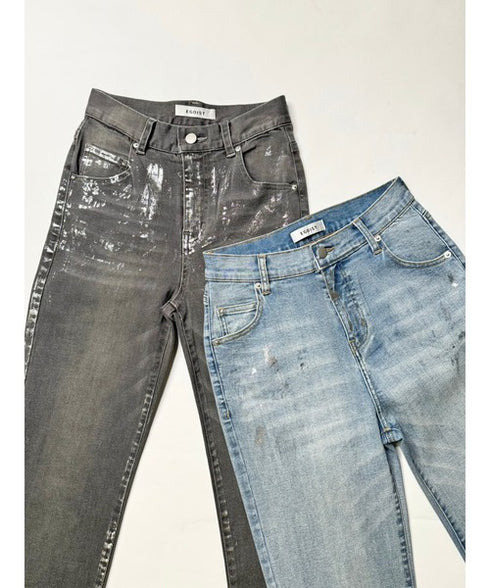 ホイルプリントデニムストレートパンツ