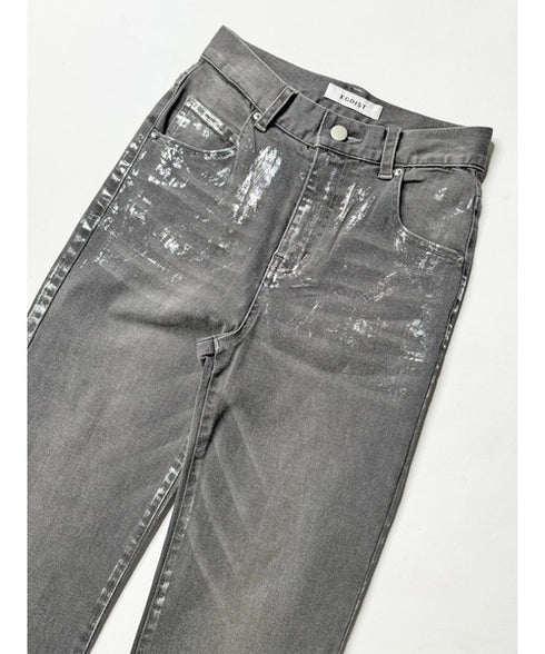 ホイルプリントデニムストレートパンツ